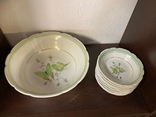 SERVICE SALADE DE FRUITS PAPILLONS PORCELAINE LIMOGES TONS VERT SIGNE LCS