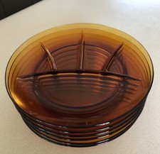 Lot 6 assiettes à fondue compartimentées  DURALEX France verre trempé ambré TTBE