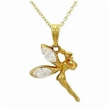 Pendentif collier femme, enfant- Fée Clochette - Cristal clair - Or jaune GF 750