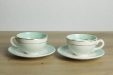 lot de deux tasse à café en céramique avec soucoupe bleu vert blanc et doré