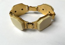 ANCIEN Bracelet Métal Doré Galalith Design Armband Gilt Bakelite