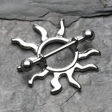 14G Paire De Classique Tribal Blazing Sun Mamelon Bouclier Ring 14K or Blanc Sur