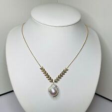 collier gold filled perle de culture d'eau douce blanche véritable #1577 Baroque