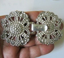 RARE Paire ATTACHE AGRAFE de CAPE argent massif fermeture bouton old silver Clip