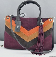 FREE Ship USA Handbag GUESS Nakieta Satchel Bag Brown Multi Ladies Chic Stylish