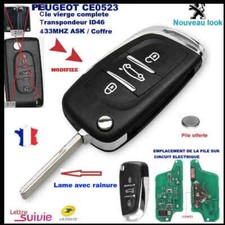 COQUE CLE Plip MODIFIEE PEUGEOT 3BTS COFFRE 207 307 308 407 CE0523 ASK  RAINURE 