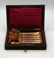 6 CUILLERES A THE EN VERMEIL POINCON VIEILLARD PARIS 1819 COFFRET