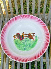 PLAT CREUX À DÉCOR DE COQ ET POULE SAINT AMAND CERANORD  BEL ÉTAT