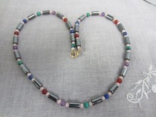 Collier  vintage en perles Hématite et perles semi - précieuses