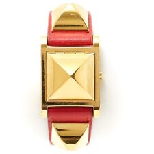 Hermès Montre Collier de chien GM Coral Red Leather Golden Medor Watch Hermes
