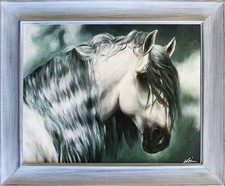 Cheval 64x53 Peinture À L'Huile Handgemalt Toile Cadre Signé Décoration Murale