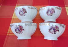 4 Bols Véritable Porcelaine FD Chauvigny Motif Romantique Liseré Or