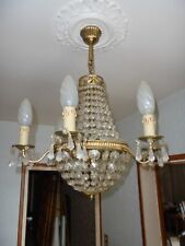 LUSTRE ANCIEN BRONZE ET PAMPILLES CRISTAL FORME MONTGOLFIERE + 5 BRANCHES