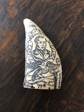 Vintage SCRIMSHAW REPLICA TOOTH  " THE SHIP STENROFJORD" Captain  N B Vincent