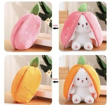 Lot 2 Peluches 25 cm Fraise Carotte Lapin mignons enfants cadeaux rose orange