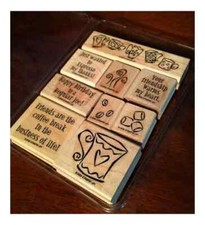 Espress Yourself 9 Tampons BOIS Amitié Rare 2002 Grain café tasses Stampin up 