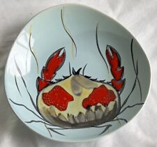 ASSIETTE FAIENCE DE PORNIC VINTAGE MODELE CRABE POISSON CRUSTACES D 20,5cm 1960
