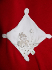 Doudou Plat Carré Velours Blanc Motif Lapin Panpan Gris Etoile