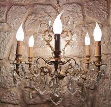 lustre bronze doré avec pampilles  6 bras cristal France 