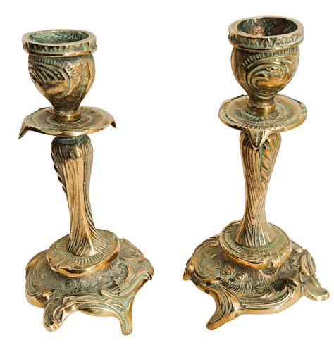 Paire bougeoirs bronze - en,