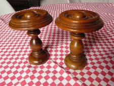  Large Pair of Curtain-Rod Bed Finials - French Home Decor - Walnut Wood