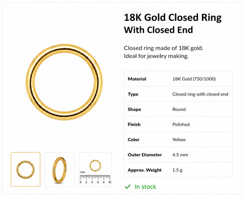 Bague 18k fermée - 4,5, à