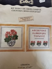 N°161 KIT POINT DE CROIX COMPTE DMC CREATION " GERANIUM " 17x17cm