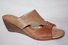 NAYA FABIANA TWO TONE BROWN LEATHER SLIP ON WEDGE HEEL SANDALS WOMENS SZ 8.5 M