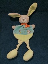 doudou plat lapin gris bleu vert Tex baby  TTBE