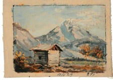 TABLEAU MODERNE - VUE DU MONT BLANC DATE 1929 HUILE SUR TOILE 18 X 13cm