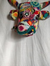 papier mâché Tête de vache Patchwork laine création artisanale France Gaby