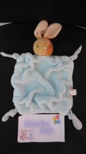 doudou plat Plume lapin beige bleu vert aqua KALOO - état NEUF -