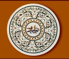 36 " Marbre Centre Table Top Handmade Incrustation Demi Précieux Pierres Travail