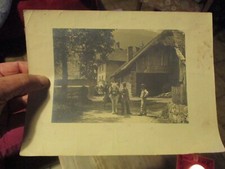 Ancienne Photo sur Papier Attelage Scène agricole au Cheval Rencontre entre amis
