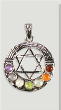 PENDENTIF 7 CHAKRAS  PLAQUÉ ARGENT - ETOILE DE DAVID - 7 CHAKRAS - LIV GRATUITE