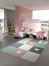 Tapis enfants tapis de jeu tapis bébé fille avec coeur étoile rose crème gris