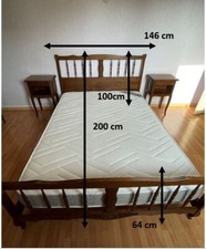 Lit bois marron + sommier et matelas quasi neufs 140 x 190 cm