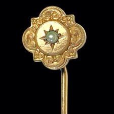 Ancienne Epingle à cravate ou à chapeau  Plaqué or Rose & Perle