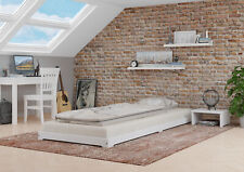 Lit en pin blanc très bas, Lit au sol pin laqué blanc lit extra-long, 100x220 cm