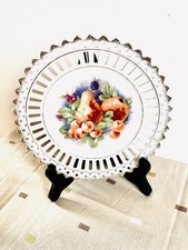 Assiette Ajourée de Collection en Porcelaine Fruits Nature Morte Dorure Vintage