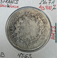 5 FRANCS UNION ET FORCE - L'AN 7A - Pièce de Monnaie en Argent // Qualité : B