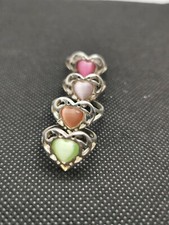 Lot 4 Bagues Metal Argente Avec Pierre mauve rose Et vert Motif Coeur Ref E148