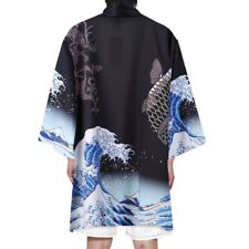 Hommes Unisexe Long Kimono Manteau Japonais Cardigan Vêtement Peignoir Haut Fish