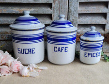 3 ANCIENS POTS A EPICES EMAILLES BLEUS