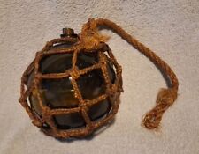 Rare Bouteille Flotteur Boule Brune Cordage Gris Marine Vintage Sans Bouchon