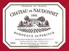 82/66 Etiquette Label BORDEAUX SUPÉRIEUR CHÂTEAU DE NAUDONNET 1992 DASPET VIRSAC