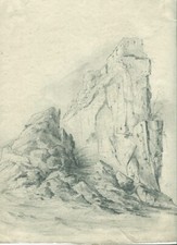 Eugène CICERI (1813-1890)  Paysage , Chaos rocheux  - Dessin original ancien
