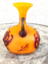 Emile Gallé : Ancien vase en verre multicouche Déco Japonisant Chrisanthene 