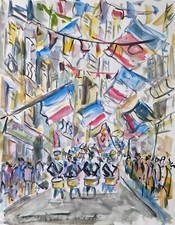 Roland Dubuc - 14 juillet à Rouen aquarelle