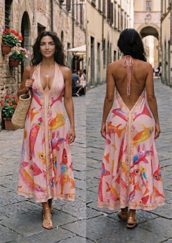 Robe longue dos - , imprimé